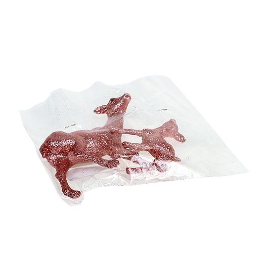Floristik24 Hert met fawn 10cm roze met mica