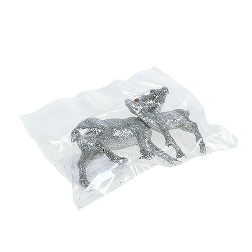 Floristik24 Reeën met reekalf 10cm zilver met mica