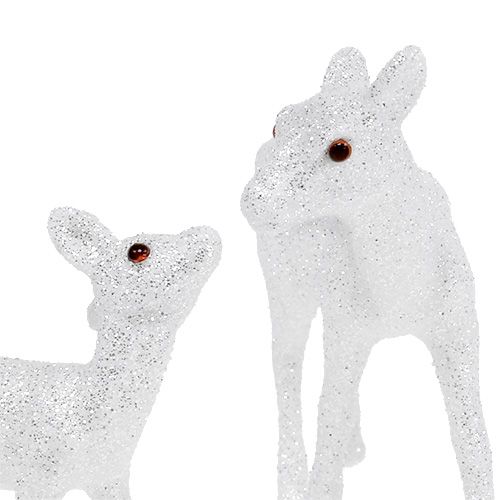 Floristik24 Hert met fawn 10cm wit met mica