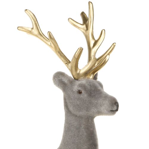 Artikel Zittend hert decoratie geflockt grijs goud 15×6×15,5cm 3 stuks