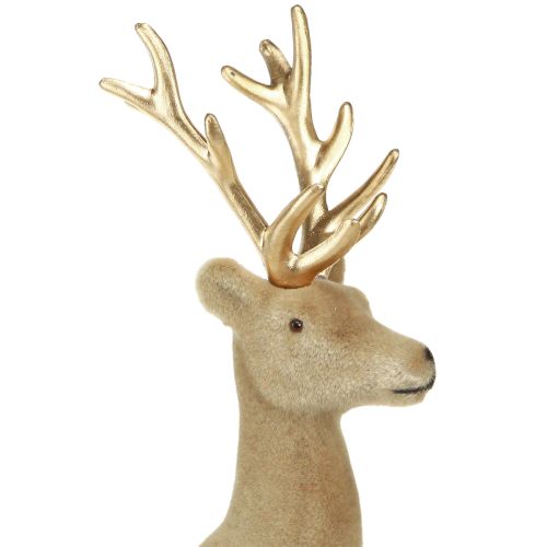 Artikel Zittend hert decoratie geflockt lichtbruin 15×6×15,5cm