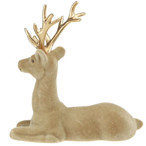 Artikel Zittend hert decoratie geflockt lichtbruin 15×6×15,5cm
