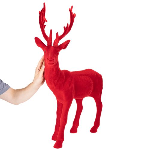 Decoratief beeldje van een staand hert, groot, met fluweel beklede kerstdecoratie, 85 cm | Floristik24.nl