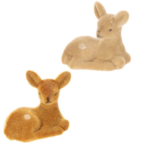 Decoratief liggend hertenbeeldje voor tafeldecoratie, 8 cm, 6 stuks