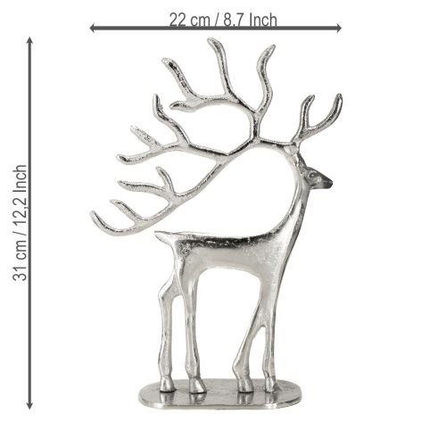 Artikel Rendier decoratie hert figuur metaal zilver H31cm