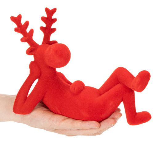 Decoratief rood rendierbeeldje, liggend, modern design, 24 cm, 2 stuks | Floristik24.nl