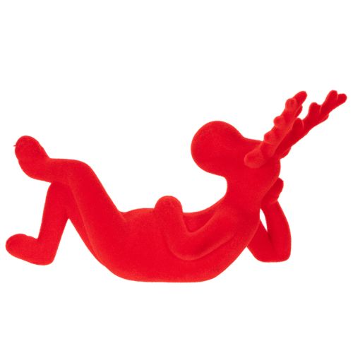 Decoratief rood rendierbeeldje, liggend, modern design, 24 cm, 2 stuks | Floristik24.nl