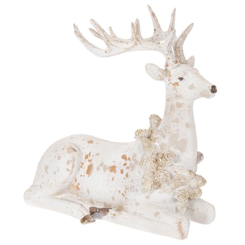 Decoratief beeldje van een zittend hert met gewei, 30 cm.