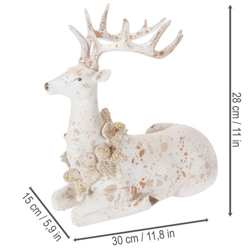 Decoratief beeldje van een zittend hert met gewei, 30 cm. | Floristik24.nl