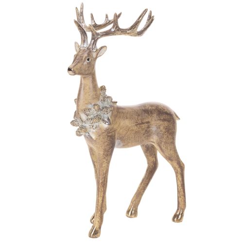 Decoratief beeldje van een staand hert met gewei en dennenappels, 41 cm. kopen | Floristik24.nl