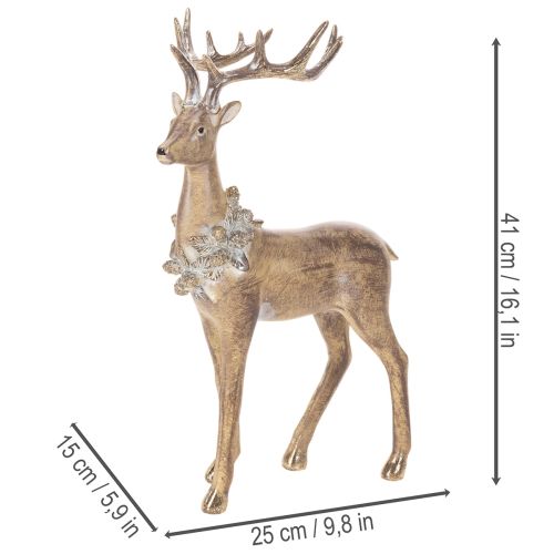 Decoratief beeldje van een staand hert met gewei en dennenappels, 41 cm. | Floristik24.nl