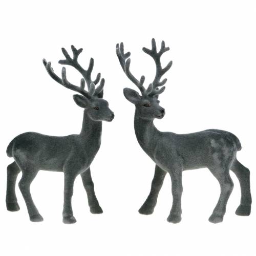 Floristik24 Decoratief hert geflockt grijs 20cm 2 st