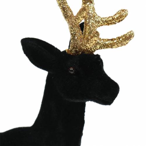 Artikel Decoratieve herten geflockt zwart, goud 20cm 2 stuks
