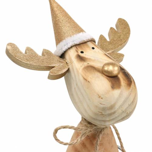 Artikel Natuurlijk takrendier met natuurlijke dennenboom, goudkleurig H27cm