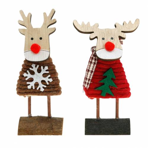 Floristik24 Rendier en eland met kersttrui bruin/rood H14,5/13,5 cm 6st