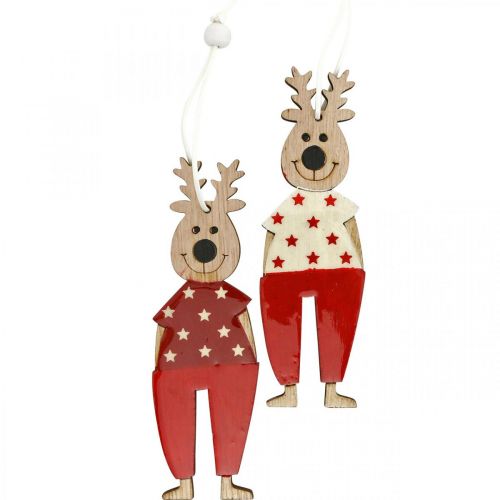 Artikel Rendier om op te hangen, kerstversiering, kerstboomversiering, houten decoratie voor advent H13cm 8 st