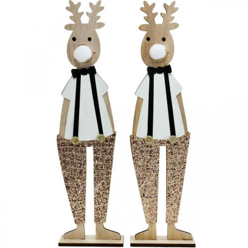 Artikel Rendier houten decoratiefiguur Kerst om neer te zetten 12×6.5cm H45cm 2st