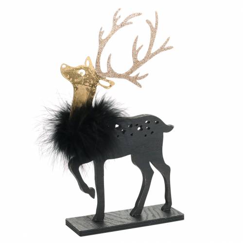 Floristik24 Rendier met veren en glitter zwart, goud 29 × 18cm 2st