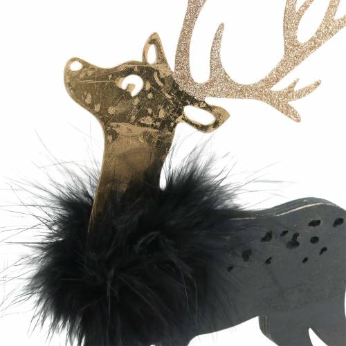 Floristik24 Rendier met veren en glitter zwart, goud 29 × 18cm 2st