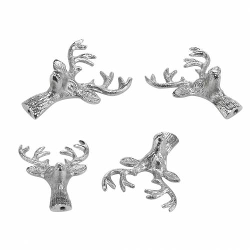 Floristik24 Hertenkop voor het knutselen van metaal zilver 6,8 cm 6st adventsdecoratie