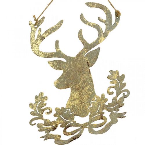 Floristik24 Rendier om op te hangen, kerstdecoratie, hertenkop, metalen hanger gouden antieke look H23cm 2 stuks