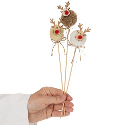 Decoratieve rendierfiguurtjes met pompons, kerstknijpers, 24 cm, 12 stuks | Floristik24.nl