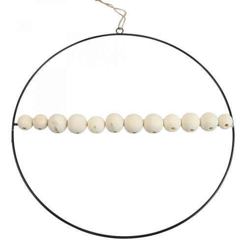 Artikel Decoratieve ring metaal houten kralen zwart wit naturel Ø30cm 4st