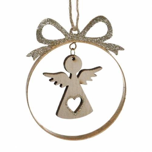 Floristik24 Decoratieve hanger kerstboom bal met ster, engel en huis metaal, hout Ø8,5cm H11cm 3st