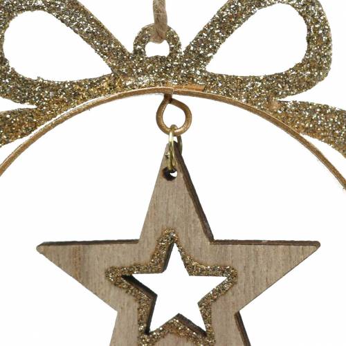 Floristik24 Decoratieve hanger kerstboom bal met ster, engel en huis metaal, hout Ø8,5cm H11cm 3st