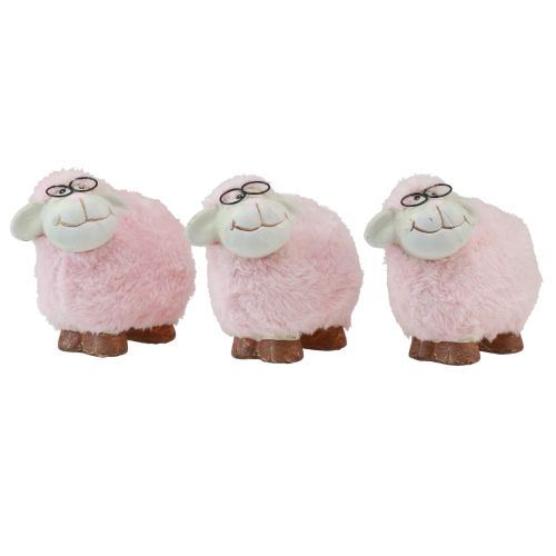 Roze schaap met bril en bont keramiek 10,5×5,5×9cm 3st