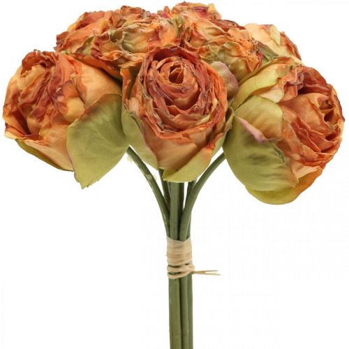 Artikel Rozenbos, zijden bloemen, kunstrozen oranje, antiek look L23cm 8st