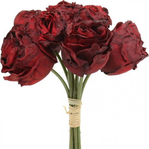 Floristik24 Kunstrozen rood, zijden bloemen, bos rozen L23cm 8st