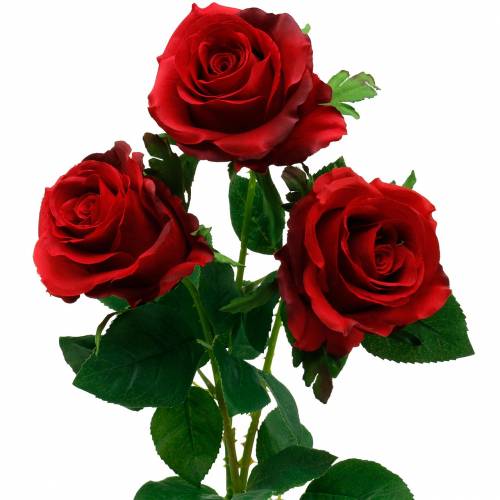 Rode roos kunstmatige rozen zijden bloemen 3st