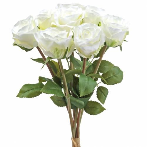 Artikel Decoratieve rozenzijdenbloemen in een bosje crème 36cm 8 st