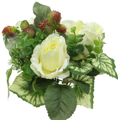 Floristik24 Rozen / hortensia boeket wit met bessen 31cm