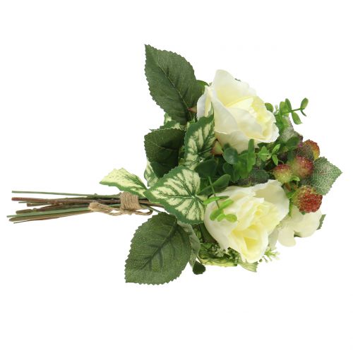 Floristik24 Rozen / hortensia boeket wit met bessen 31cm
