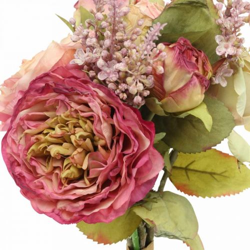Artikel Kunstrozen in bos herfstboeket roze, violet H36cm