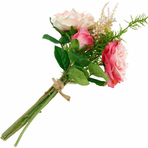 Artikel Boeket van kunstrozen in een bos van roze zijden bloemen boeket