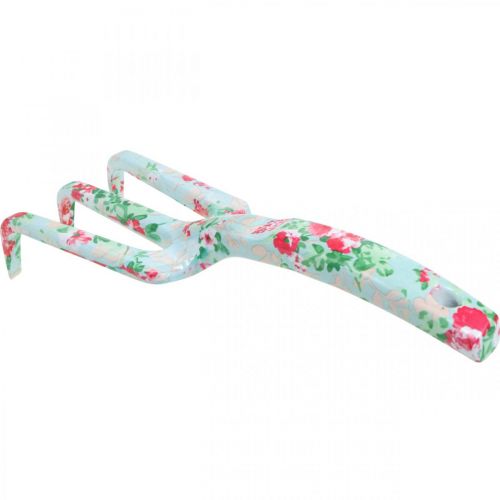 Artikel Metalen handhark, hark met rozenmotief, minihark L23cm