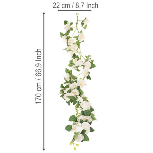 Kunstmatige rozenslinger met witte bloemen ter decoratie, 170 cm | Floristik24.nl