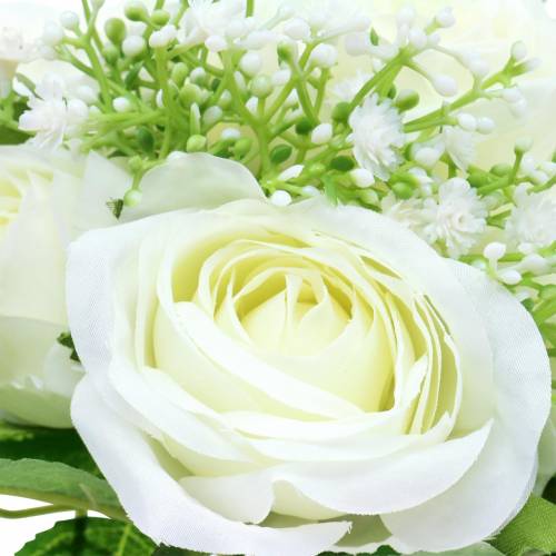 Floristik24 Boeket rozen met gipskruid wit 26cm