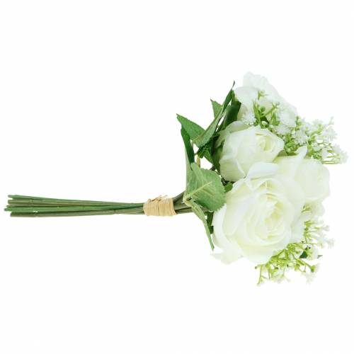 Floristik24 Boeket rozen met gipskruid wit 26cm
