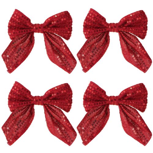 Artikel Rode fluwelen strikken cadeau strikken pailletten 12cm 4 stuks