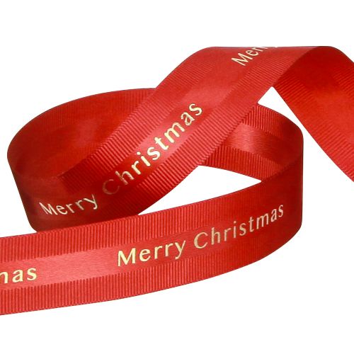 Artikel Rood kerstlint met gouden 'Merry Christmas'-opschrift, breedte 25 mm, lengte 20 meter