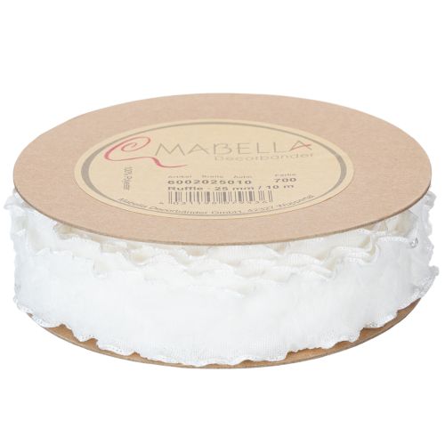 Wit gegolfd organza lint, decoratief lint, 25 mm breed, 10 m lang | Floristik24.nl