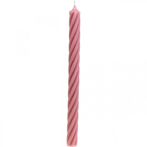 Floristik24 Rustieke kaarsen, effen roze 350/28mm 4st