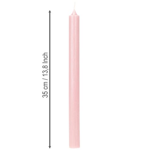 Rustieke kaarsen, taps toelopende kaarsen, effen kleur roze, 350/28 mm, 4 stuks | Floristik24.nl