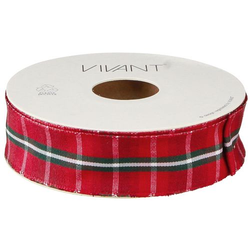Artikel Rustiek geruit lint in rood voor feestelijke decoraties, breed 25 mm, lang 15 m