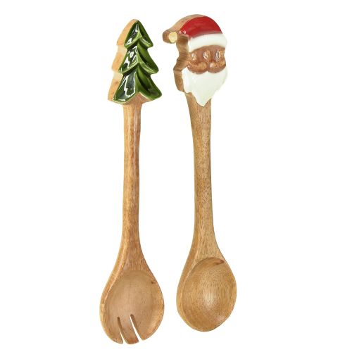 Saladebestek houten bestek voor Kerstmis 28cm set van 2