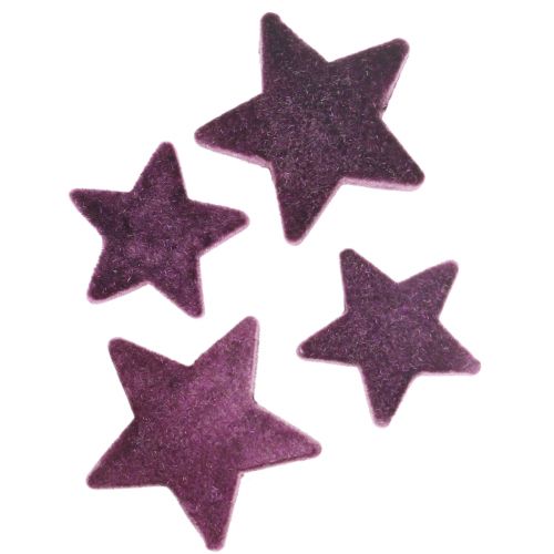 Artikel Strooidecoratie sterren geflockt fluweel sterren paars bes 4/5cm 40st